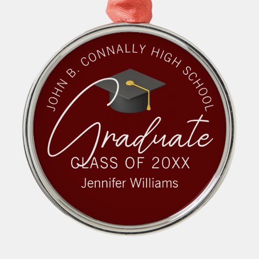 Burgundy Graduate Custom Abschluss Weihnachten Ornament Aus Metall (Vorne)