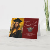 Burgundy Graduate Foto Chic Custom Abschluss Dankeskarte (Vorderseite)