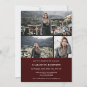 Burgundy Graduate Script Foto Abschluss Einladung (Rückseite)