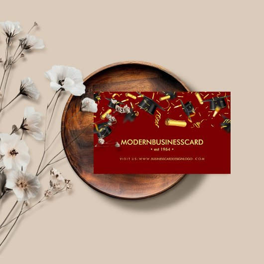 Burgundy Graduation Cap Grown School Collage Visitenkarte