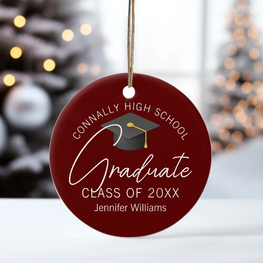 Burgundy Graduation Photo Personalized Christmas Keramik Ornament