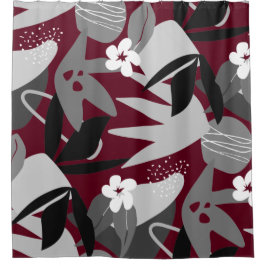 Burgundy Gray Black & White Modern Botanisch Duschvorhang