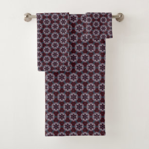Burgundy & Gray Blumen lackierte Quilt Badhandtuch Set