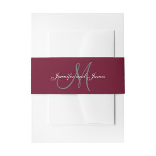 Burgundy Gray Elegant Monogram Script Wedding Einladungsbanderole