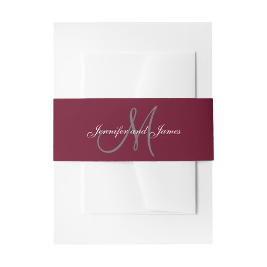 Burgundy Gray Elegant Monogram Script Wedding Einladungsbanderole (Vorderseite Beispiel)
