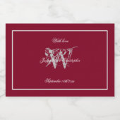 Burgundy & Gray Elegante Monogram Chic Wedding Min Alkoholflaschenetikett (Einzelnes Label)