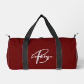 Burgundy Gray White Script Monogram Duffle Bag (Vorderseite)