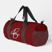 Burgundy Gray White Script Monogram Duffle Bag (Rechte Ecke)