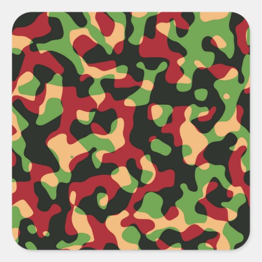 Burgundy Green Black Camouflage Army Fabric Patter Quadratischer Aufkleber (Vorderseite)