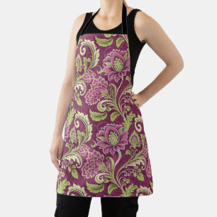 Burgundy & Green Floral Damask Schürze