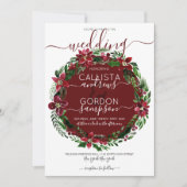 Burgundy Green Floral Wreath Watercolor Wedding Einladung (Vorderseite)