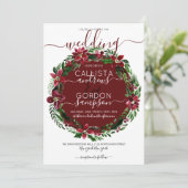 Burgundy Green Floral Wreath Watercolor Wedding Einladung (Stehend Vorderseite)