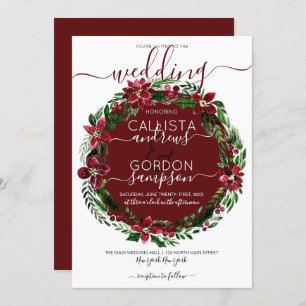 Burgundy Green Floral Wreath Watercolor Wedding Einladung