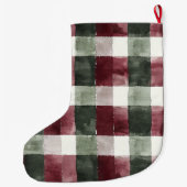 Burgundy Green Kariert Strip Weihnachts Gold Glitz Großer Weihnachtsstrumpf (Rückseite)