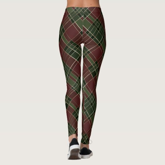 Burgundy Green Karierter Weihnachtsurlaub Leggings (Rückseite)