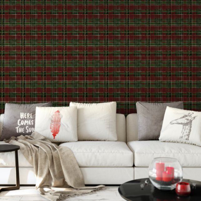 Burgundy Green Karierter Weihnachtsurlaub Tapete (Burgundy Green Plaid Christmas Holiday Wallpaper)