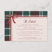 Burgundy Green Plaid Christmas Bow Wedding Details Begleitkarte (Vorderseite)