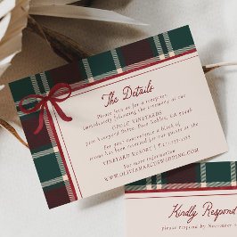 Burgundy Green Plaid Christmas Bow Wedding Details Begleitkarte
