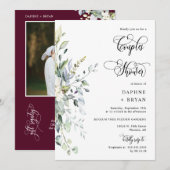 Burgundy Greenery Couples Dusche QR Code Foto Einladung (Vorne/Hinten)