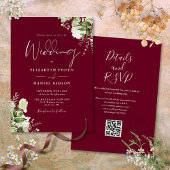 Burgundy Greenery Floral QR Code Wedding Einladung