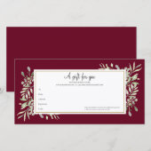 Burgundy Greenery Gold Business Geschenkgutschein (Vorne/Hinten)