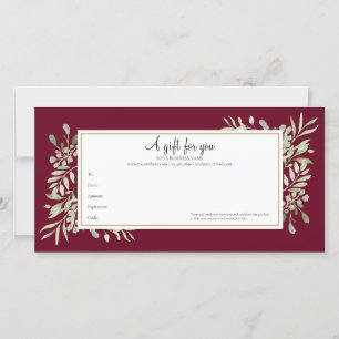 Burgundy Greenery Gold Business Geschenkgutschein