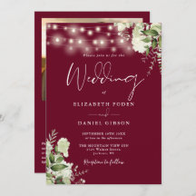 Burgundy Greenery Lights QR Code Foto Wedding