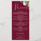 Burgundy Greenery Monogram Wedding Dinner Menükarte (Vorderseite)