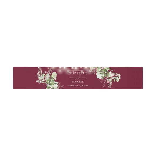 Burgundy Greenery String Lights Wedding Einladungsbanderole (Flach)