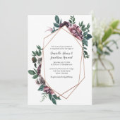 Burgundy Grey Geometric Floral Wedding Einladung (Stehend Vorderseite)