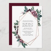 Burgundy Grey Geometric Floral Wedding Einladung (Vorne/Hinten)