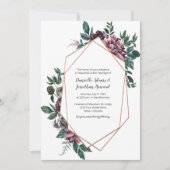 Burgundy Grey Geometric Floral Wedding Einladung (Vorderseite)