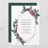 Burgundy Grey Geometric Floral Wedding Einladung (Vorne/Hinten)