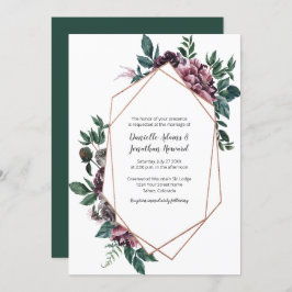 Burgundy Grey Geometric Floral Wedding Einladung