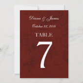 Burgundy Grunge Damask Wedding Tischnummer Set (Rückseite)
