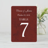 Burgundy Grunge Damask Wedding Tischnummer Set (Stehend Vorderseite)