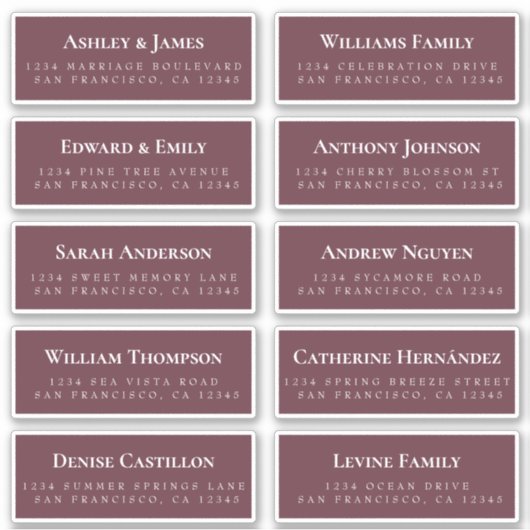 Burgundy Guest Address Labels ORDER 6" oder 8"! (Vorderseite)