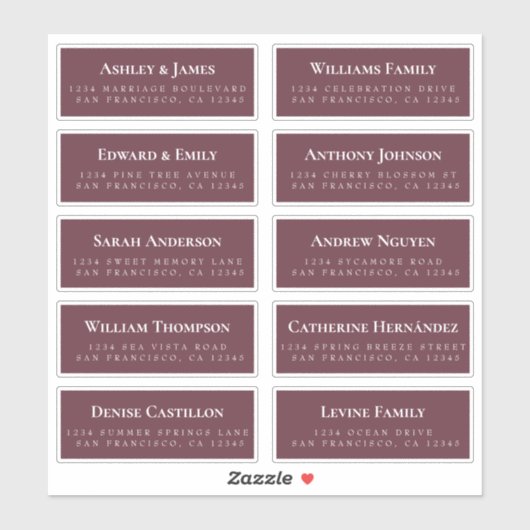 Burgundy Guest Address Labels ORDER 6" oder 8"! (Blatt)