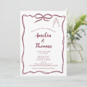 Burgundy Hand Zeichn Doodle Wavy Border Bow Weddin Einladung (Stehend Vorderseite)