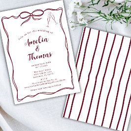 Burgundy Hand Zeichn Doodle Wavy Border Bow Weddin Einladung