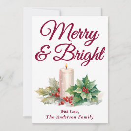 Burgundy Handgeschriebenes Skript Merry & Bright Feiertagskarte