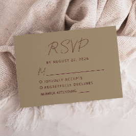 Burgundy Handwriting Gold Wedding RSVP Karte