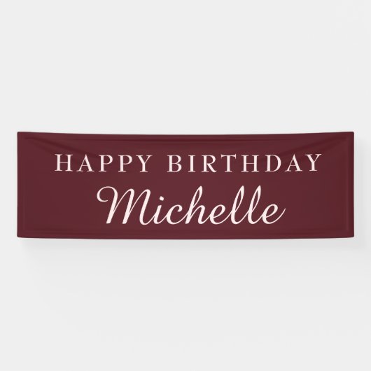 Burgundy Happy Birthday Name Banner (Horizontal)