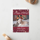 Burgundy Happy Holiday Custom Family Foto Mitteilungskarte (Vorderseite/Rückseite Beispiel)
