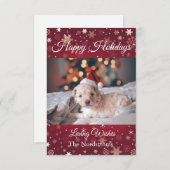 Burgundy Happy Holiday Custom Family Foto Mitteilungskarte (Vorne/Hinten)