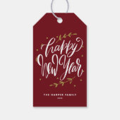 Burgundy Happy New Year Modern Calligraphy Wreath Geschenkanhänger (Rückseite)