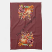 Burgundy Happy Thanksgiving Pumpkin Fall Blume Geschirrtuch (Vertikal)