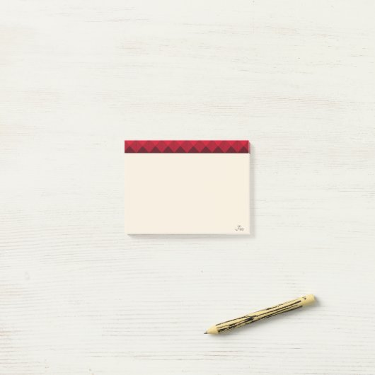 Burgundy-Header auf beige Post-it Klebezettel (Auf Schreibtisch)