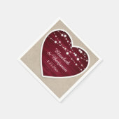 Burgundy Heart String Lights Burlap Wedding Serviette (Ecke)