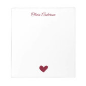 Burgundy Heart  Valentines Day Personalized Name Notizblock (Vorderseite)